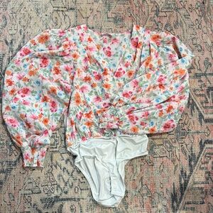 Pink Lily Floral Bodysuit with White Base